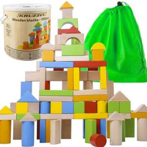 Fa kocka építő szett gyerekeknek - 100 db 84589970 Fa építőjátékok