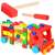Wooden toy truck with hammer, screwdriver, and colorful screws for kids to play with
