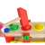 Close up of a child playing with a wooden toy truck with hammer, screwdriver, and colorful screws