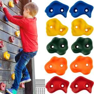 Kids climbing wall holds, set of 10, colorful, easy to install, safe, non-slip, different shapes, great for indoor and outdoor play - Sport & Leisure