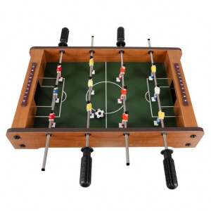 Tabletop foosball game with wooden frame, green playing field, and 12 players - Board Game and Foosball Table and Accessory
