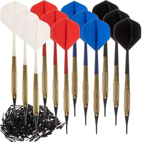 Trizand 12 piece darts set with 4 different colors and 200 replaceable tips