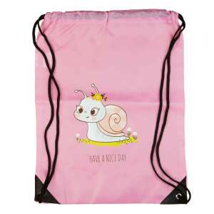 Rózsaszín húzózsinóros tornazsák cuki csiga mintával, tökéletes gyerekeknek. 'Have a nice day' felirattal az alján. - Tornazsák