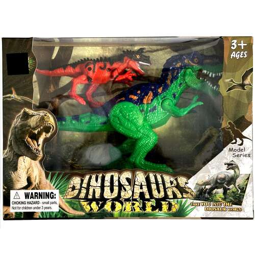 Dinosaurs World 2-pack dinoszaurusz figurák, zöld és piros műanyag dinoszauruszok dobozban, 3 éves kortól
