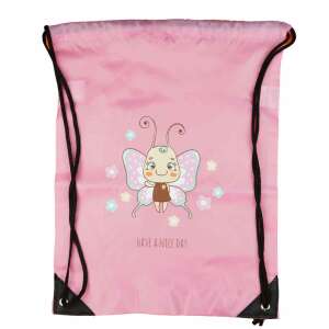 Rózsaszín húzózsinóros tornazsák pillangós mintával, ideális tornaórára vagy kirándulásokra - Tornazsák