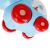 Close-up of blue elephant rolling rattle toy wheels