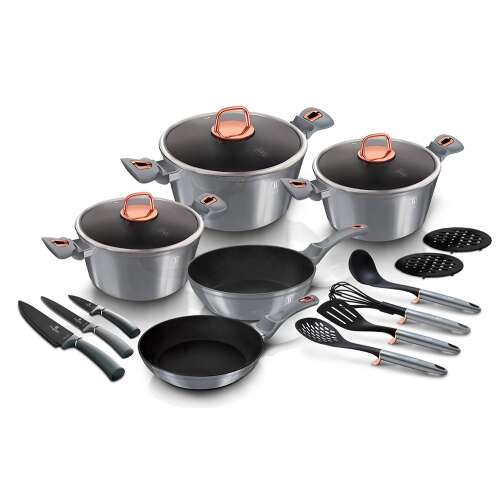Berlinger Haus Moonlight Edition 17-piece cookware set with pots, pans, knives, and utensils