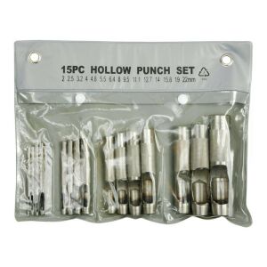 Set de perforatoare pentru piele, 15 piese, dimensiuni 2-22mm, în ambalaj - Clesti de perforat