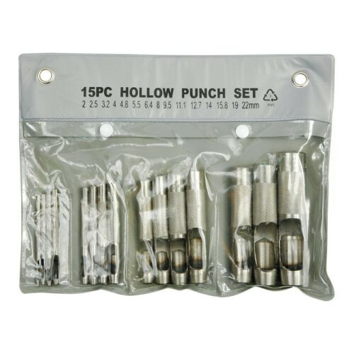 Set de perforatoare pentru piele, 15 piese, dimensiuni 2-22mm, în ambalaj