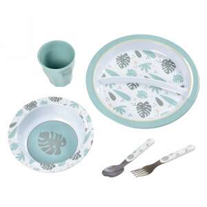 Beaba Dzsungel Gyerek Étkészlet, osztótó tányérral, tállal, készével, villával és kanál, fehér alapon - Beaba