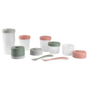 Beaba Expert Ételtároló szett, 12 összepattintható doboz és 2 hosszú szilikon kanál, eukaliptus - Beaba