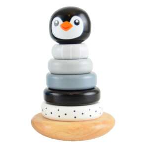Holz-Pinguin-Stapelspielzeug, 5 Ringe, schwarz und weiß, für Babys und Kleinkinder - Magni