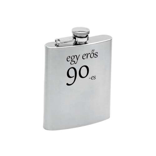 Rozsdamentes acél laposüveg 'egy erős 90-es' felirattal, tökéletes 90. születésnapi ajándék