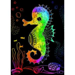 Avenir scratch art book, seahorse under the sea, rainbow colors - Avenir Kids Scratch art