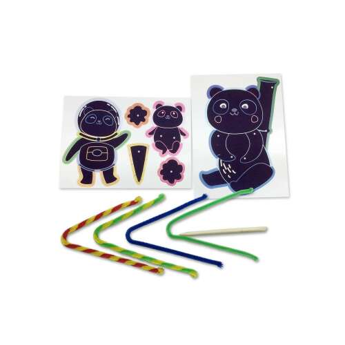Avenir scratch art panda craft kit, includes panda figures, bamboo sticks, and yarn