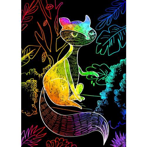 Książka do rysowania metodą scratch art z tęczowym kotem na czarnym tle