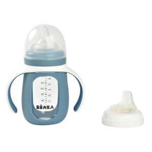 Beaba 2 az 1-ben Tanuló cumisüveg szilikon borítással, 210 ml, Viharszürke - Beaba