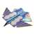 Avenir origami paper airplane, purple, green, and pink design
