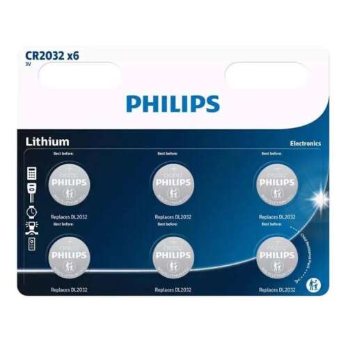 Philips CR2032 Lithium Batteries, 6 Pack
