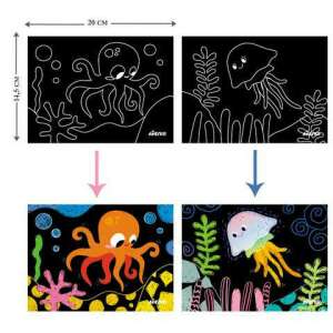 Avenir Scratch Junior My Sea Friends scratch art set with 8 sheets featuring sea creatures like octopus, jellyfish, dolphin, and narwhal - Arts & crafts kit