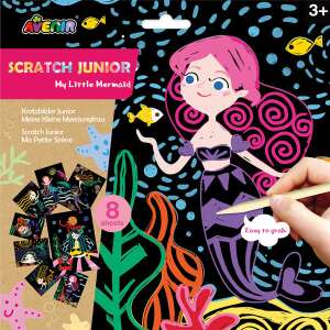 Avenir Scratch Junior My Little Mermaid scratch art set with a mermaid illustration and a hand holding a wooden stick - Arts & crafts kit