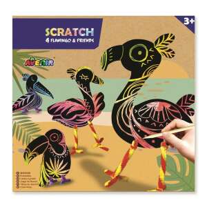 Scratch art kit with 4 flamingo and friends designs, Avenir brand - Avenir Kids Scratch art