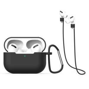 Black silicone case for Apple AirPods Pro with a carabiner and a lanyard - Headset Accessory