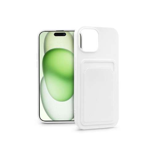 White silicone phone case with card holder for Apple iPhone 15 Plus