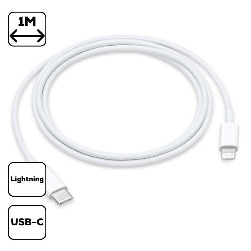 Cablu Apple Lightning la USB-C 1m - Alb, pentru încărcarea iPhone-ului și iPad-ului