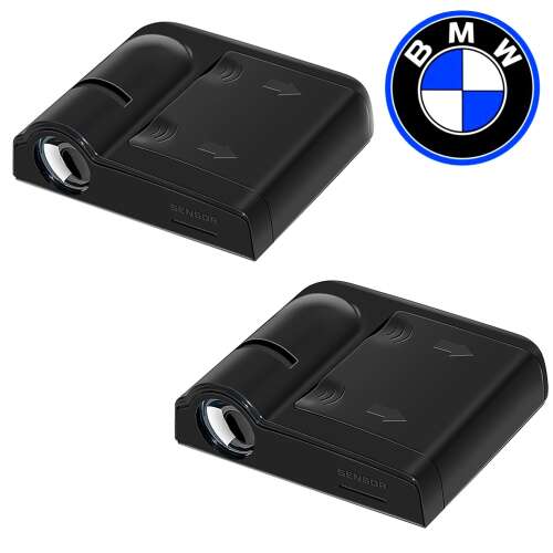  2 db BMW logó kivetítő készlet hologram LED-del, EVONYX, Kompatibilis minden BMW modellel, szenzorral, 3 AAA elemmel 