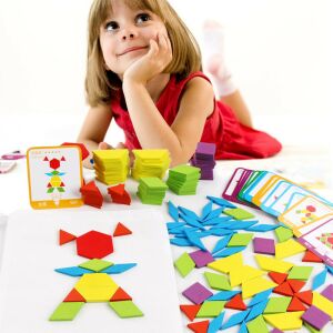 Jucărie de lemn Tangram cu forme creative, puzzle, 155 de bucăți 125246634 - Jocuri si jucarii educative