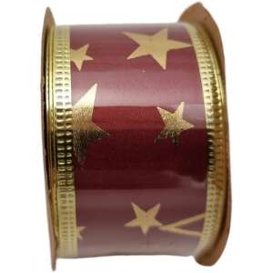 Karácsonyi Szalag - Piros-Arany Csillagos Szatén - 3,8x270cm
