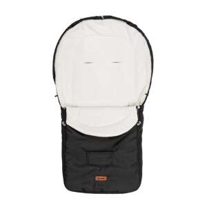 Fekete babakocsi bundazsák fehér polár béléssel, nyitva, belülről látható - Baba & Tipegő