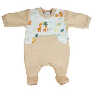 Bézs színű baba rugdalózó hosszú ujjal és szafari mintával, zsiráfokat, oroszlánokat és pálmafákat ábrázolva - Asti