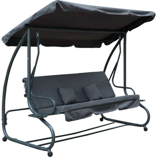 Pepita Relax Plus 4 person garden swing bed with canopy and cup holders, gray