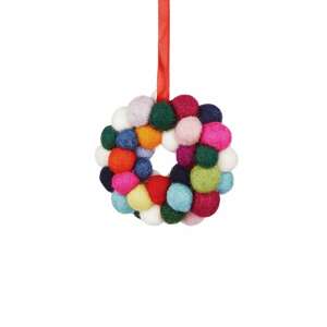 HANG ON filc karácsonyfadísz, mini koszorú Ø6 cm, színes, piros szalag - Hang On