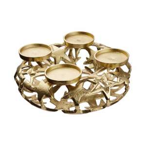 Arany adventi koszorú csillagos mintával, 30cm átmérő - Koszorú