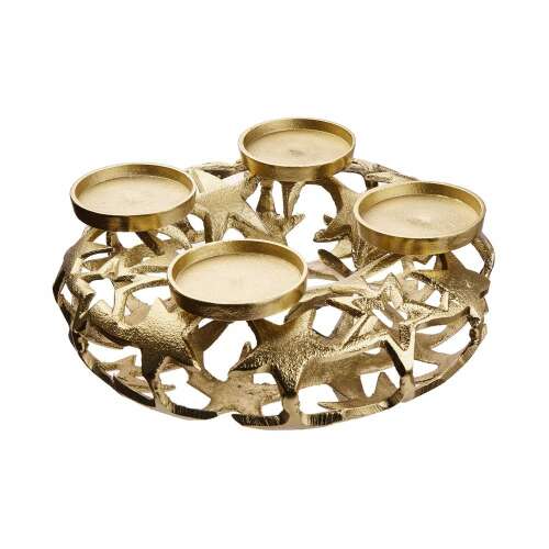 Arany adventi koszorú csillagos mintával, 30cm átmérő