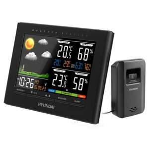 Meteorologická stanica Hyundai WS 4380 s údajmi o vnútornej a vonkajšej teplote a vlhkosti, hodinkami a predpoveďou počasia - Meteostanice