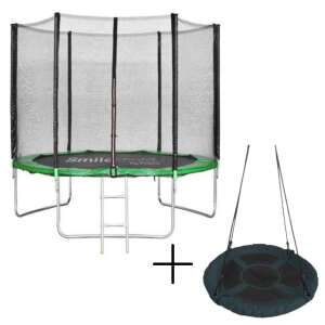 SmileSPORT by Pepita külső hálós Trambulin létrával 183cm #zöld + SmileSPORT by Pepita acélvázas Fészekhinta 100cm #ciánkék