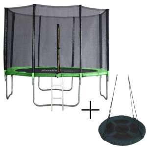 SmileSPORT by Pepita külső hálós Trambulin létrával 366cm #zöld + SmileSPORT by Pepita acélvázas Fészekhinta 100cm #ciánkék