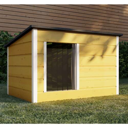 Pepita XXL insulated dog house for large dogs, pine and white finish