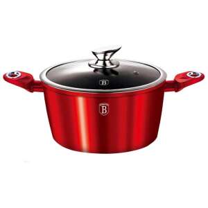 Berlinger Haus 6.1 liter casserole with lid, Metallic Line Burgundy Edition, red, aluminum, marble coating - Pot