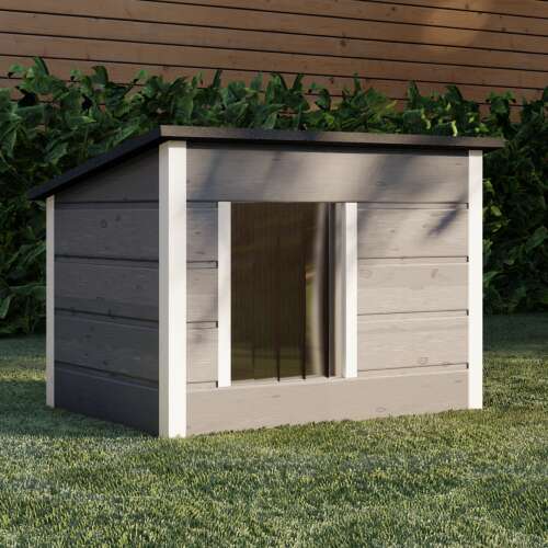 Pepita izolat izolat acoperiș plat Doghouse pentru câini mijlocii XL + Jucărie cadou #graphite-white