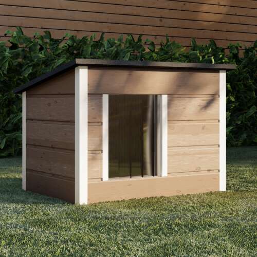 Pepita izolat izolat acoperiș plat Doghouse pentru câini mijlocii XL + cadou jucărie #teak-white