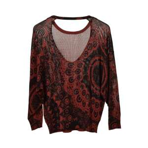 Desigual Női Denevér Ujjas Pulóver - Piros-Fekete Mintás 33116670 - Desigual