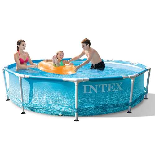 Intex Beachside 305x76cm Metal Frame Pool with family enjoying the pool