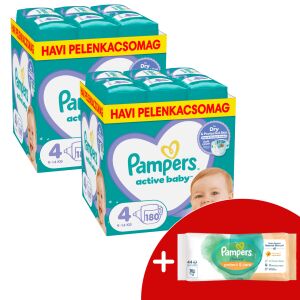 Pampers Active Baby 2 Monatspackung Windeln 9-14kg Maxi 4 (360 Stück) + Geschenk-Feuchttücher 144779934 - Windeln und Windeln für Erwachsene