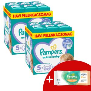 Pampers Active Baby 2 Pachet lunar de scutece 11-16kg Junior 5 (300pcs) + Șervețele cadou 145220467 - Scutece bebelusi