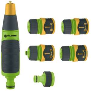 Set de duze pentru furtun de gradina Fieldmann FZH 9006, 3/4 inch, cu 8 modele de pulverizare, include adaptoare pentru furtunuri de 1/2 si 3/4 inch - Irigare